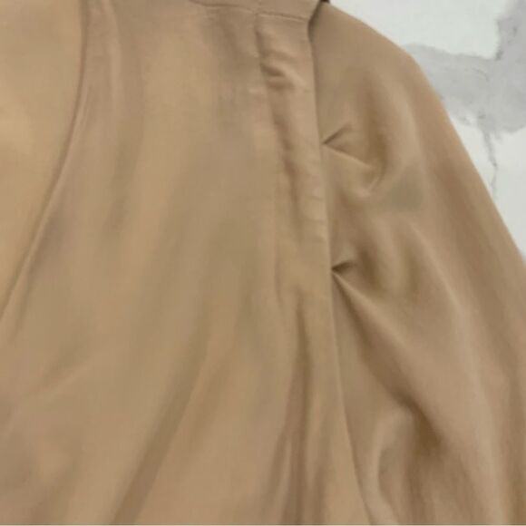 Maje Blouse Wrap Front Cuffed Women 1 Small Beige/Black Deep V-Neck Silk Pleated - Picture 9 of 11